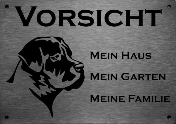 Edelstahl Warnschild Cane Corso VORSICHT Mein Haus mein Garten meine Familie